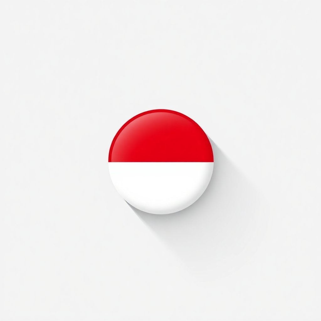 Minimalist circular icon of the Polish flag, clean graphic design, white border, soft shadows, high quality vector style